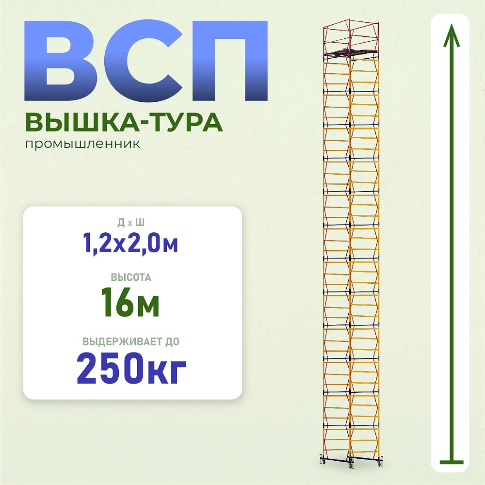 Вышка-тура Промышленник ВСП 1.2х2.0, 16.0 м ver. 2.0 фото 1