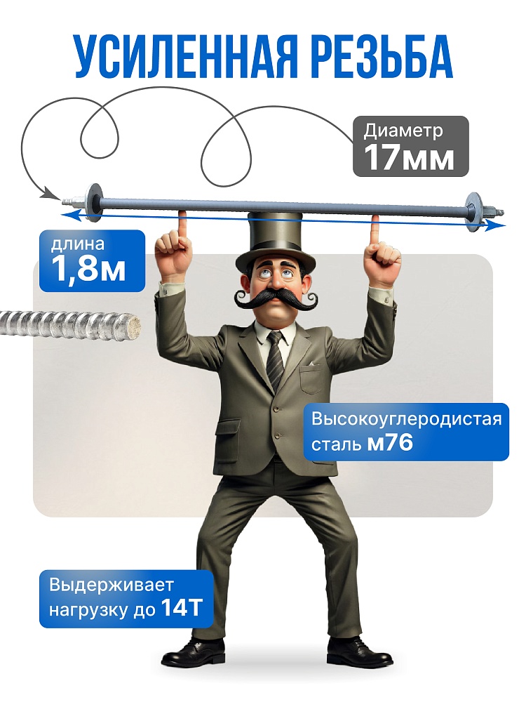 Винт стяжной для опалубки Промышленник холоднокатаный 1,8 м упаковка 10 шт. фото 3