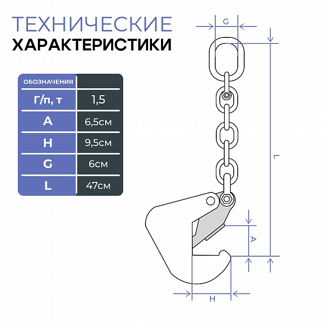 Захват монтажный Промышленник с цепью упаковка 1,5 т 2 шт. фото 2